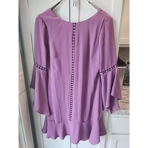 NWT Womens Size 2 White House Black Market Purple Bell-Sleeve Shift Mini Dress